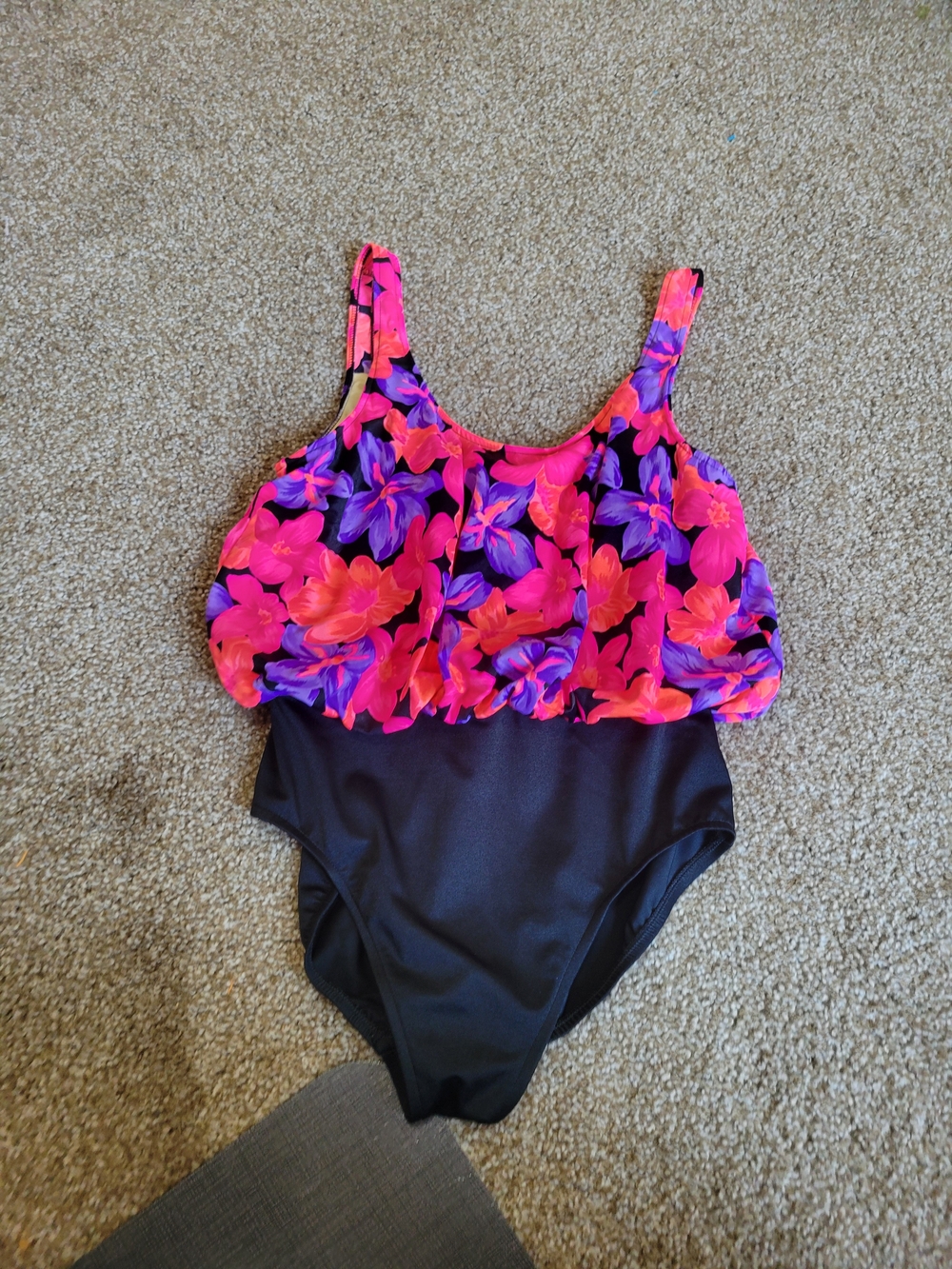 Vintage Secret Solutions one piece Women's Swimsuit pink purple floral black 10